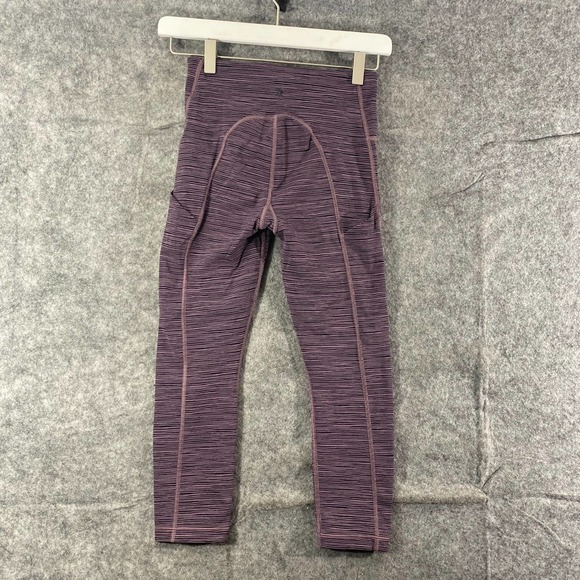 Athleta Leggings XXS Ultimate Capri Purple Striped High Rise Pocket Tight - Picture 3 of 11